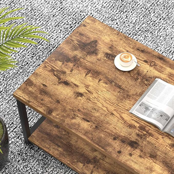 EXCEFUR Modern Coffee Table, Rustic Wood and Metal Living Room Table with Storage Shelf, Industrial Rectangle Center Table, 47 Inch Brown