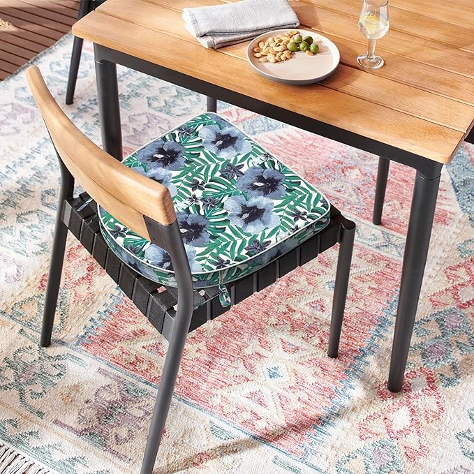 Set of 4 Outdoor Chair Cushions 19"x19"x2",Water Repellent Dining Seat Cushion with Ties and Removable Covers, Chair Cushions for Indoor and Patio Furniture, Blue Salmone Tropical