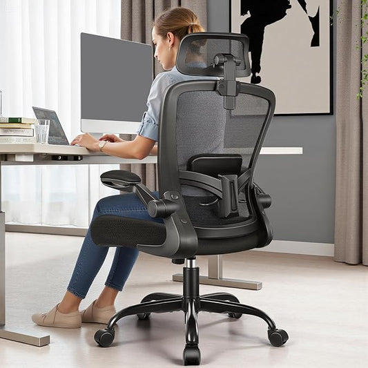FelixKing Ergonomic Office Chair with Adjustable Headrest, Desk Chair Lumbar Support Swivel Task Chair with Flip up Armrests, Computer Gaming Chair for Home/Conference Room (Black)
