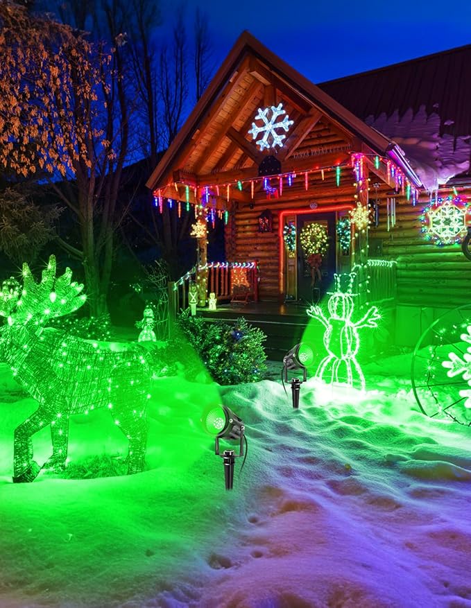 Halloween Green Landscape Lights Outdoor, 14 LED Landscape Lighting with US Plug, IP65 Waterproof Spotlights for Tree Yard Garden Pathway Christmas St. Patrick's Day Decor 2 Pack