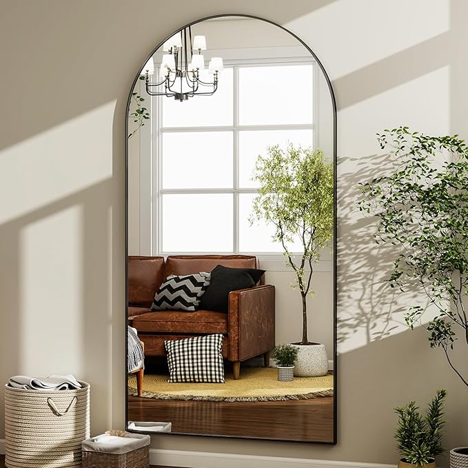 HARRITPURE 76"x46"Full Length Mirror - Arch Floor Mirrors with Aluminum Alloy Frame Free-Standing Wall Mounted or Leaning Large Bedroom Dressing Mirror,Black