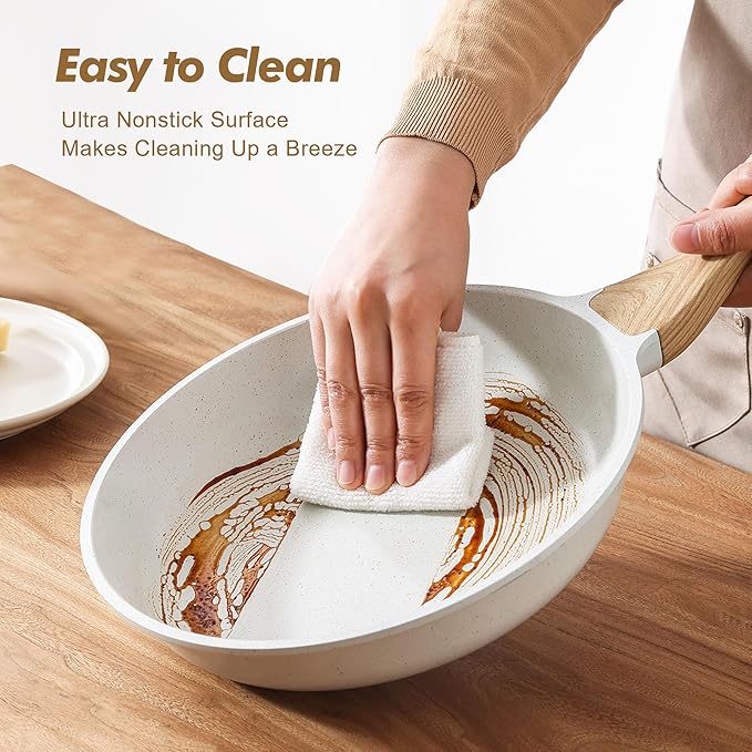 SENSARTE Nonstick Frying Pan Skillets, White Ceramic Coating Omelette Pans, Healthy Cookware Chef's Pan, Free of Intentionally Added PTFE & PFAS (8+10 Inch)