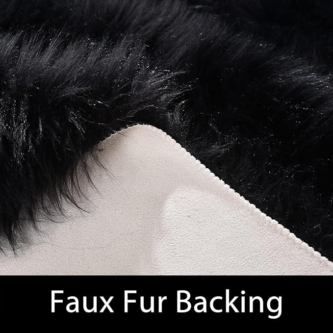 Latepis Rugs for Living Room Alfombras para Salas 5x8 Faux Sheepskin Black Fur Rug Fluffy Shag Plush Rugs for Bedroom Luxury Room Décor, Rectangle