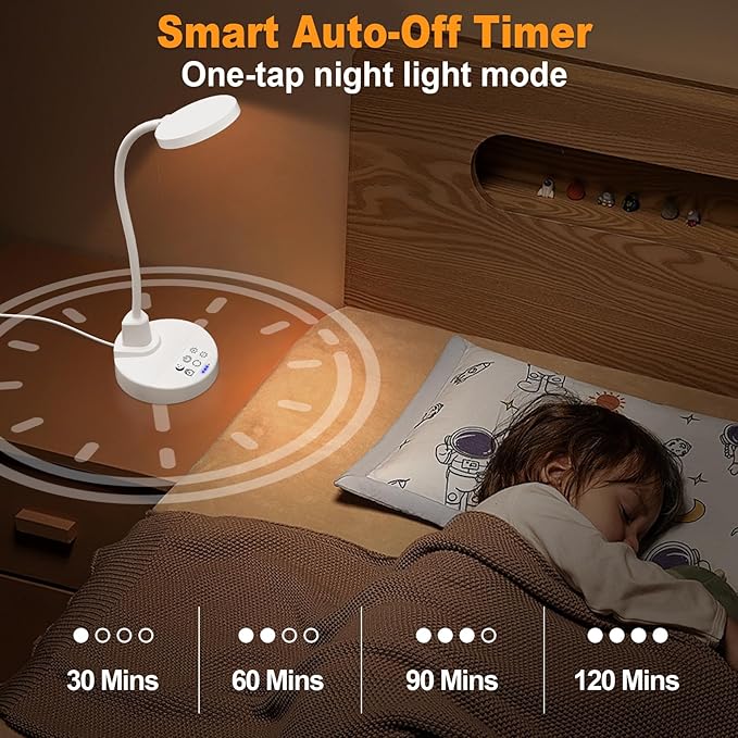 15W LED Desk Lamp with USB Charging Ports – Dimmable Table Lamp with 3 Color Temps, 5 Brightness, 4 Timers, Flexible Gooseneck Light with Base, Eye-Caring Reading Light for Home Office, Bedroom, Study