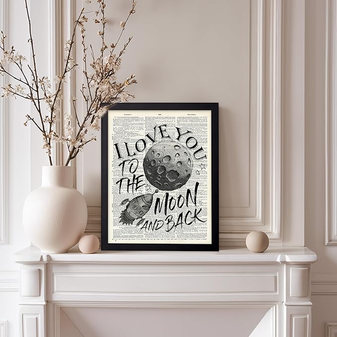 Poster Master Dictionary Art Poster - I Love You To The Moon and Back Print - Motivational Art - Gift for Him, Her & Lovers - Romantic Decor for Dorm, Bedroom or Living Room, 8x10 Black Framed