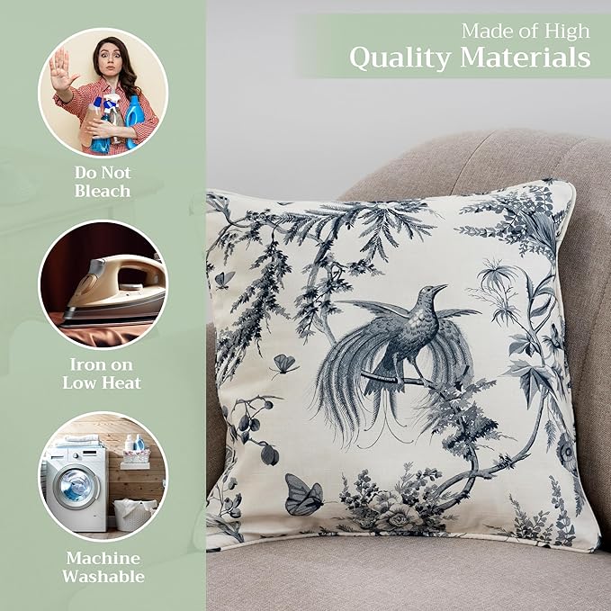 Maison d' Hermine Decorative Pillow Covers 20x20 Inch Square 100% Cotton Throw Pillow Covers with Invisible Zipper Cushion Case for Living Room Couch, Chair, Sofas, Bedroom, Home (Paradise - Delft)