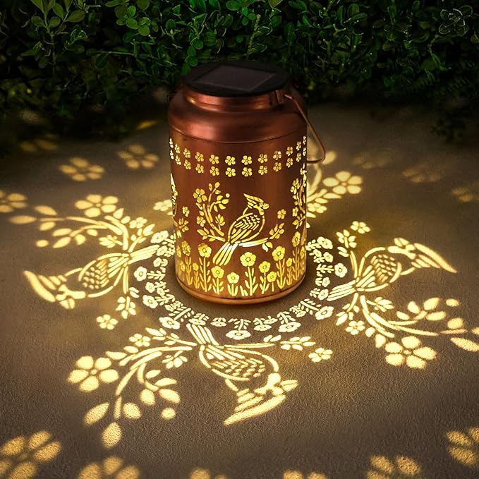 Cardinal Solar Lanterns Outdoor Waterproof Garden Decor-Birthday Gifts for Women Men Mom Grandma Cardinal Hanging Solar Lights Metal Bird Decorative Lantern for Yard, Patio, Lawn,Pathway, Landscape
