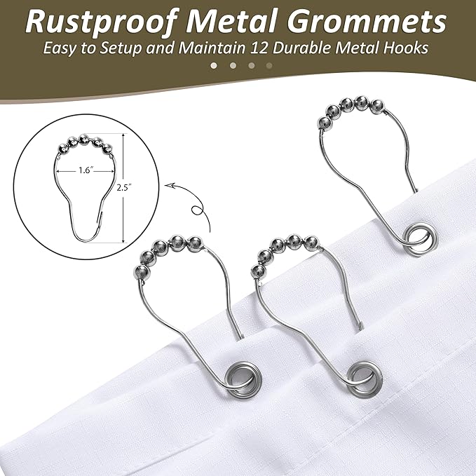 Grayish Brown Shower Curtains for Bathroom, Ombre Textured Fabric Shower Curtain Set, Hotel Spa Luxury with 12 Hooks, Decorative Bathroom Curtain 72 x 72