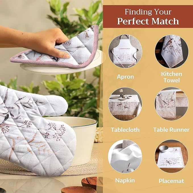 Maison d' Hermine Pot Holders Set 100% Cotton Heat Resistant Potholders 8" x 8" Hot Pads with Loop BBQ, Cooking, Grilling, Kitchen, Handling Hot Pans Spring/Summer (Pack of 2, Meadow Florals - Brown)