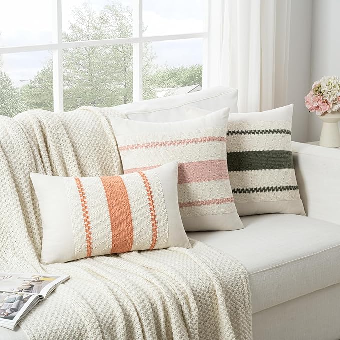 Fancy Homi Set of 2 Boho Brown Lumbar Decorative Throw Pillow Cover 12x20 Inch for Couch Bed Sofa Chair, Modern Organic Farmhouse Home Decor, Soft Cotton Cute Accent Rectangle Cushion Case