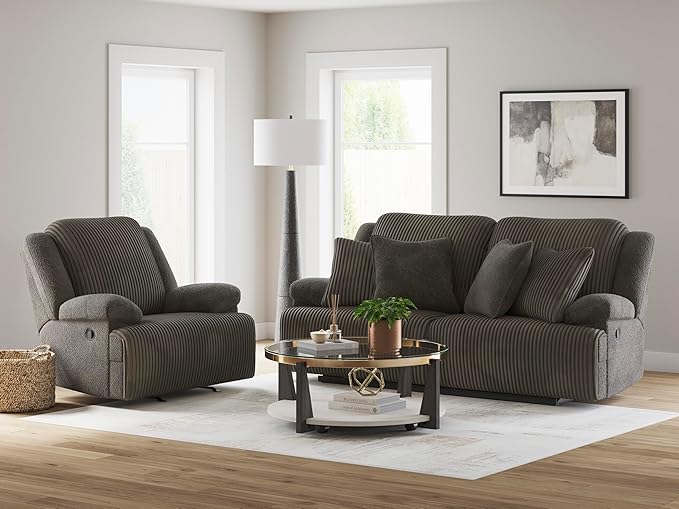 Signature Design by Ashley Top Tier Rocker Recliner, Pull Tab Recliner, Fabric Upholstery, Attached Foam Cushions, 50" W x 40" D x 41" H, Dark Brown