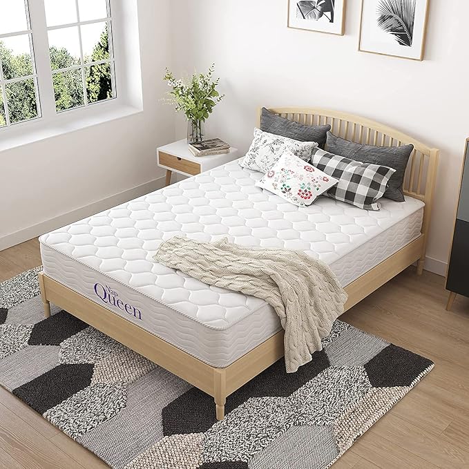 NapQueen 6 Inch Innerspring Queen Size Medium Firm Support Relief Mattress, Bed in a Box, White