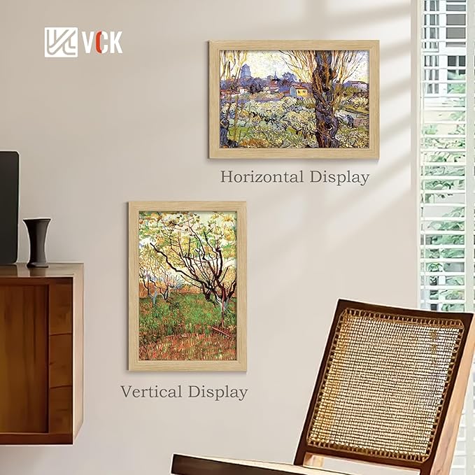VCK 12x18 Poster Frame Set of 4 - Oak, Gallery-Quality Wood Picture Frames, 1.1-Inch Wide Border, Polished Plexiglass, Vertical or Horizontal Wall Display for Photo/Art/Prints, Natural Oak