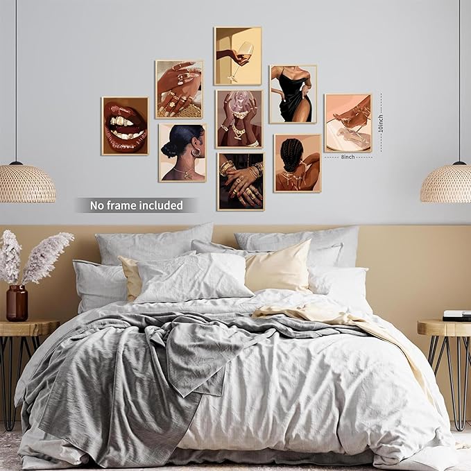 SEHSUVC Black Girl Posters Wall Art Set of 9, Abstract African American Woman Wall Decor Painting, Trendy Boho Artwork Aesthetics Prints for Living Room Bedroom Home Decor Unframed 8x10In