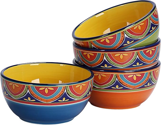 Bico Tunisian Cereal Bowls Set of 4, 26 oz Deep Ceramic Soup Bowls for Cereal, Salad, Noodles, Kitchen, Microwave and Dishwasher Safe, Gift for Housewarming and Thanksgiving
