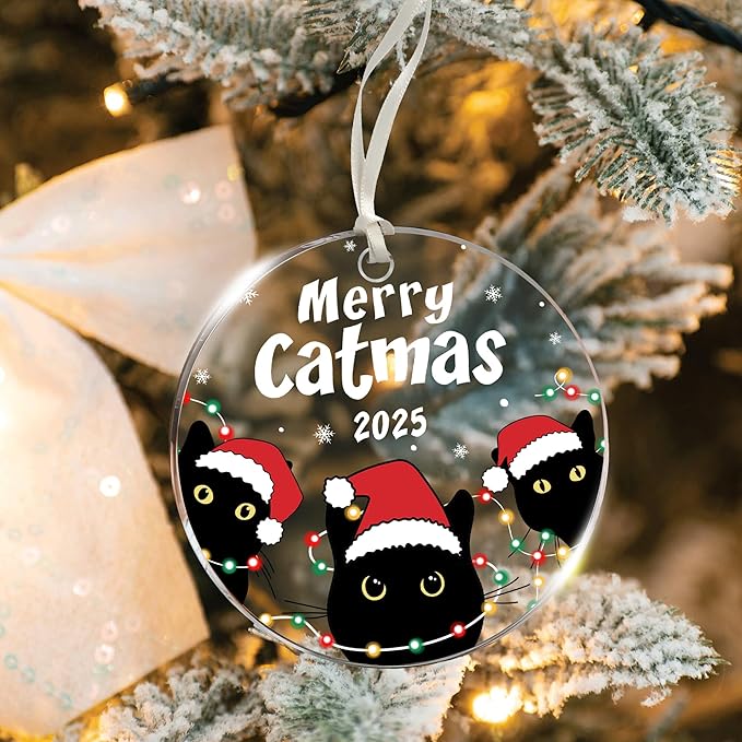 Black Cat Ornament - Black Cat Ornaments for Christmas Tree, for cat Lovers, Unique Funny Kitty Décors, Specialty 2025 Christmas Tree Ornaments, Ideal for Festivity (Updated)