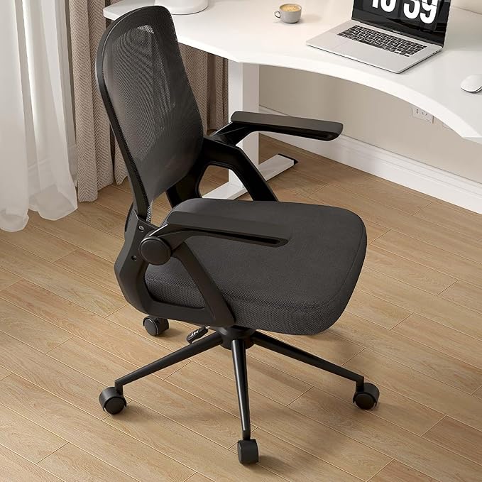 naspaluro Ergonomic Office Chair | Mesh Back, Flip-Up Arms, Lumbar Support | Adjustable Height & Tilt Swivel – Comfortable Desk Chair for Home Office, Study, Work – Black