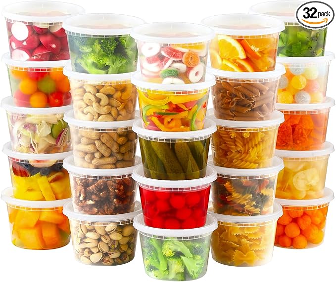 AOZITA 32 Sets 16 oz Plastic Deli Food Containers With Lids, Airtight Food Storage Containers, Freezer/Dishwasher/Microwave Safe, Soup Containers For Takeout Meal Prep Storage