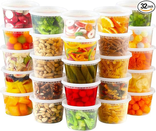 AOZITA 32 Sets 16 oz Plastic Deli Food Containers With Lids, Airtight Food Storage Containers, Freezer/Dishwasher/Microwave Safe, Soup Containers For Takeout Meal Prep Storage