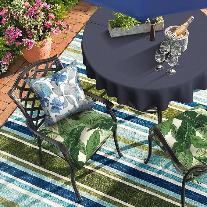 Set of 2 Outdoor Tufted Chair Cushions 19"x19"x4", Water Repellent Patio Seat Cushions with Ties, Replacement Chair Pads for Wicker Dining and Patio Furniture - Swaying Palms Green