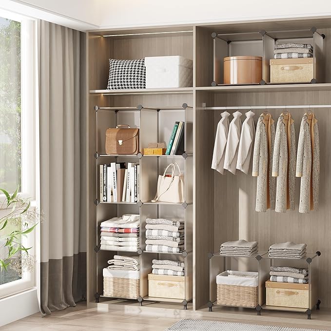 AWTATOS Closet Organizer 6 Cube Closet Storage Shelves DIY Stackable Clothes Storage Organizer Shelving for Closet Bedroom, Home, Translucent