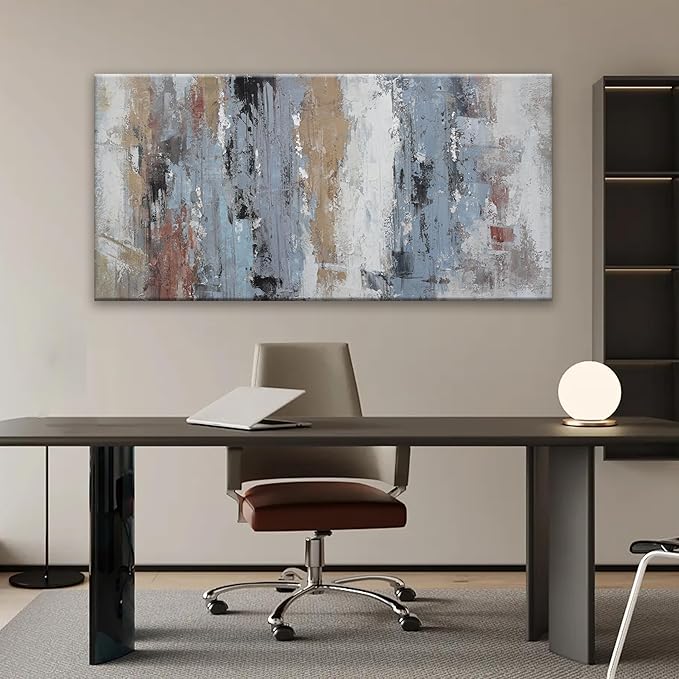 Abstract Wall Art Painting Modern Wall Decor Living Room Canvas Art Wall Decor Office Teal Blue White Wall Art Canvas Prints Artwork For Bathroom Kitchen Colorful Wall Decoration 24 X 48 Inch