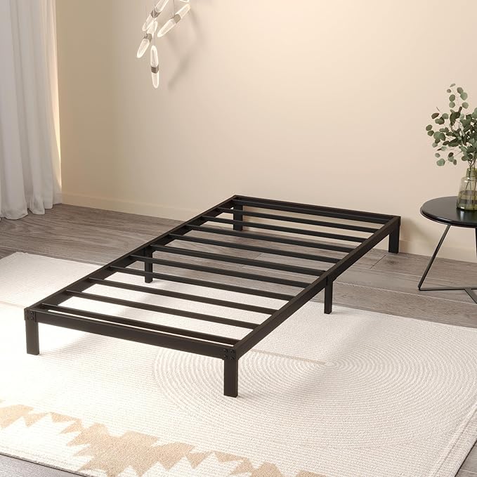 8 Inch Twin Bed Frame No Box Spring Needed, Heavy Duty Metal Platform Bed Frame Twin Size Support Up to 2500 lbs, Easy Assembly, Noise Free, Black