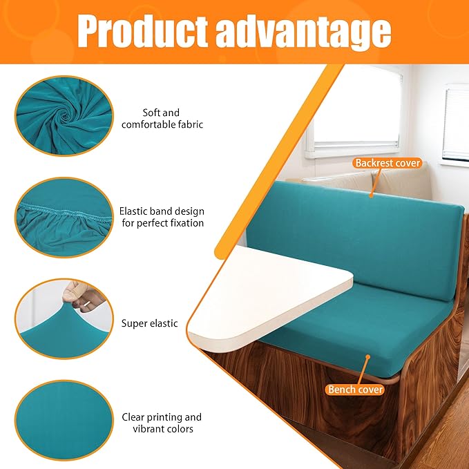 Rv Dinette Cushion Covers,Printing Stretchable Camper Cushion Cover,RV Cushion Slipcover,Rv Couch Cover Replacement for RV Camper Car Bench,2 Backrest Covers and 2 Bench Covers (Peacock Blue)
