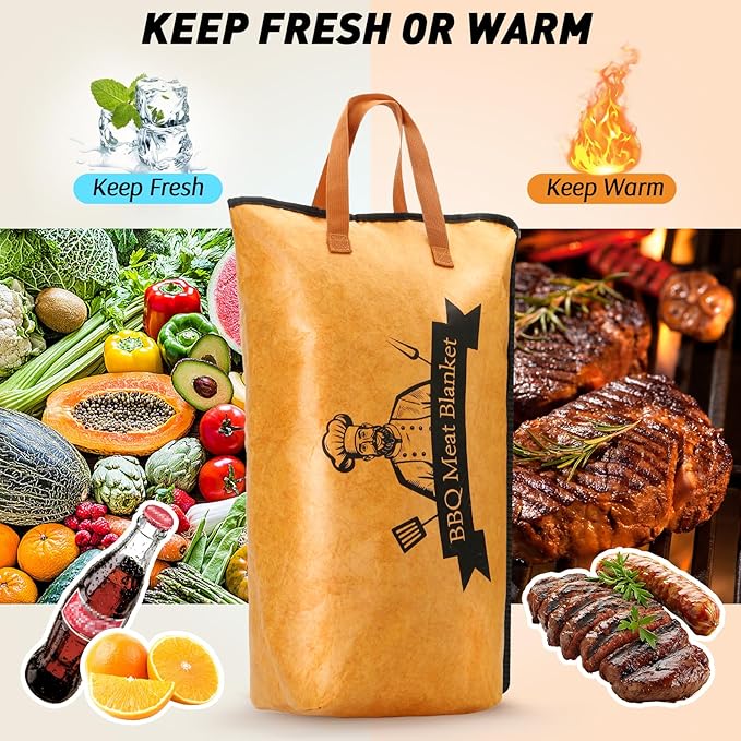 BBQ Blanket for Resting Meat Compatible with Traeger Smoker Grill, Reusable Pellet Smoker Meat Insulated Resting Bag with Wide Mouth for Large Brisket/Beef,Gifts for Men Him Dad,Traeger Accessories