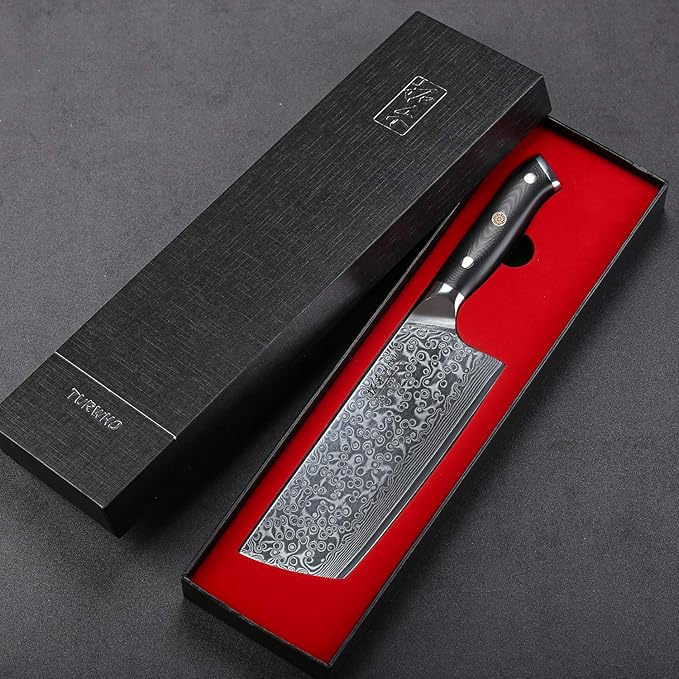 Professional Nakiri Knife 7 Inch - Classic Damascus pattern Japanese VG-10 Steel Chef Knives