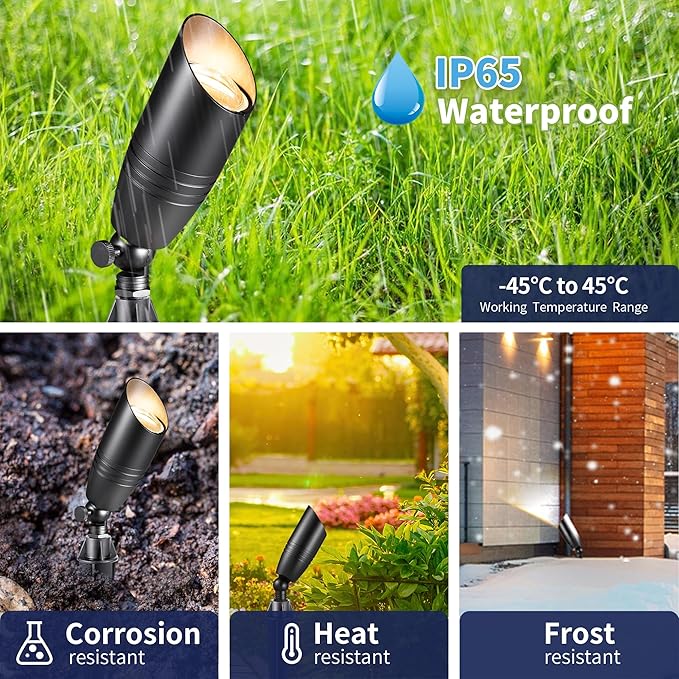 Black Brass Low Voltage Landscape Spotlights(8-Pack) Kit 12V LED with 150W Low Voltage Transformer & Mechanical Timer & 100FT Wire & 40Pack Connectors for Outdoor House Garden Patio