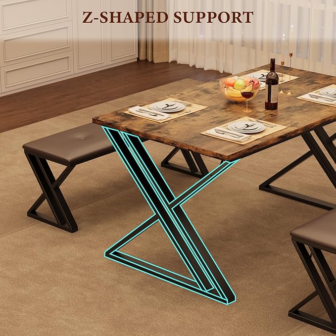 GAOMON Dining Table with 2 Benches, Kitchen Table Set for 4, 3 Piece Dining Table Set for Small Space, Apartment, Saving Space for Kitchen, Dining Room (0.75'' Inch Cusion)