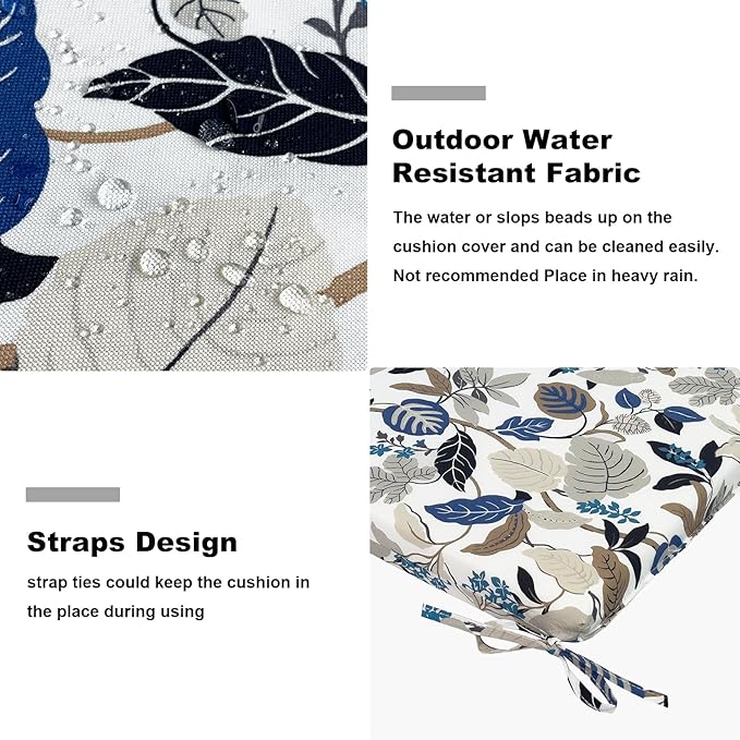 Set of 2 Outdoor Square Chair Cushions 18.5"x16"x2" for Patio, Water Resistant Patio Dining Seat Pads Replacement for Kitchen Garden and Outdoor Furniture Decoration - Breeze Leaves Beige