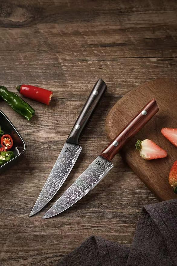 4.7" Paring Knife Damascus Steel Fruit Knives - 67-Layer Forged Kitchen Peeling Knife with Natural Solid Wood Handle Kitchen Utility Knives, 15° Double-Edged Blade, Ultra-Sharp & Durable