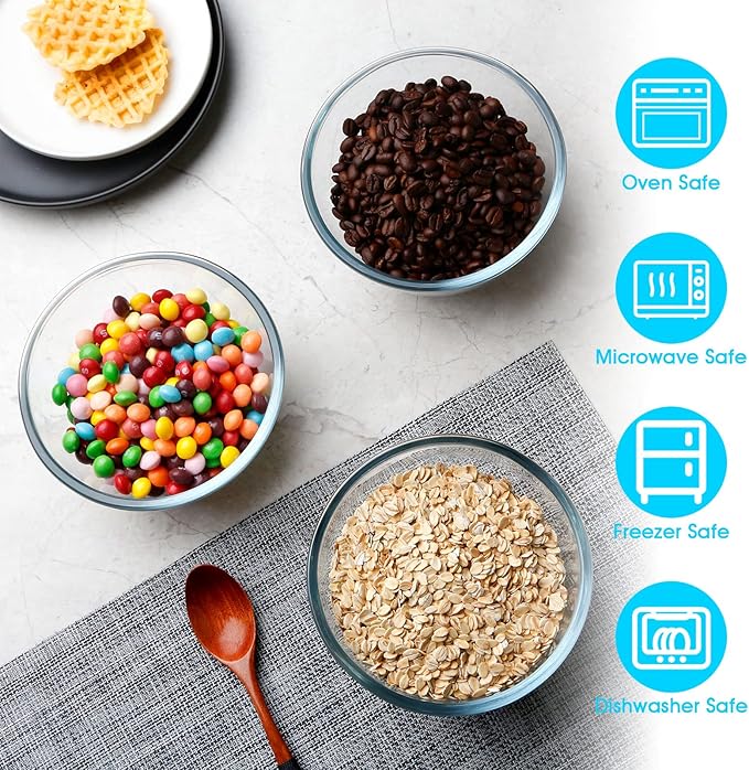 NUTRIUPS Glass Bowls Set Cereal Bowl Glass Salad Bowls Small Bowl for Kitchen (24oz-set of 3)