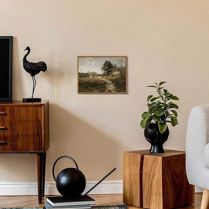 Floating Framed Vintage Canvas Wall Art Decor, Modern Countryside Wall Decor for Living Room, Nature Landscape Pictures Paintings Prints for Bedroom Hallway Office Decoration 8x10 inch