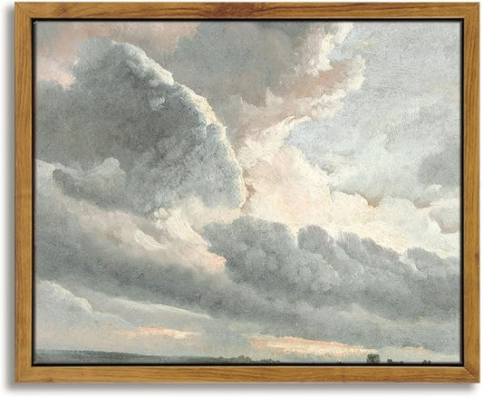 InSimSea Framed Canvas Wall Art, Vintage Decor with Clouds and Sunset Classical Paintings, Farmhouse Wall Art for Office, Home, Bedroom, Bathroom - 8x10