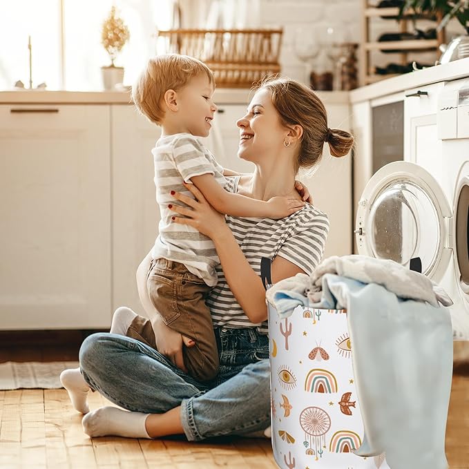 Laundry Hamper, Boho Moon Star Sun Mystical Laundry Basket,Waterproof Foldable Storage Bin for Bedroom,Clothes Organizer Basket,Toys Box 16x20 Inch