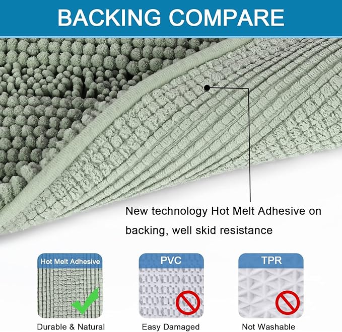 H.VERSAILTEX Bath Mats for Bathroom Non Slip Thick Chenille Striped Bath Rug Absorbent Fluffy Soft Shaggy Rugs Washable Dry Fast Plush Mats for Indoor, Bath Room, Tub - 17" x 24", Sage