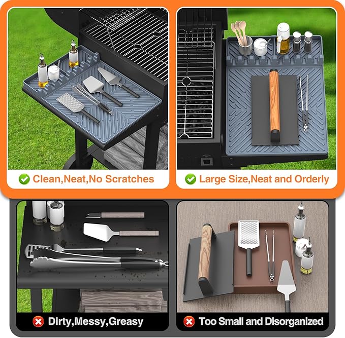 Blackstone Silicone Griddle Tools - Spatula Mat with Drip Pad & Grill Utensil Holder Side Shelf for Kitchen, Cooking, Countertop, Griddle Accessories - Grey, 2 Pack