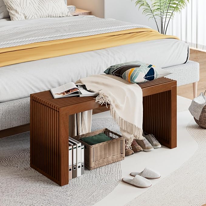 Bamboo Dining Bench Indoor Long Entryway Shoe Rack Bench,Outdoor Modern Wood Benches 35 Inch Bamboo Bench for Living Room Hallway Bedroom Bathroom