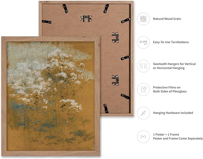 Poster Master Vintage Wild Flowers Poster - Retro Tonal Botanical Painting Print - Abstract Art - Floral Art - Farmhouse Art - Aesthetic Flower Shop or Living Room Wall Decor, 11x14 Beige Framed