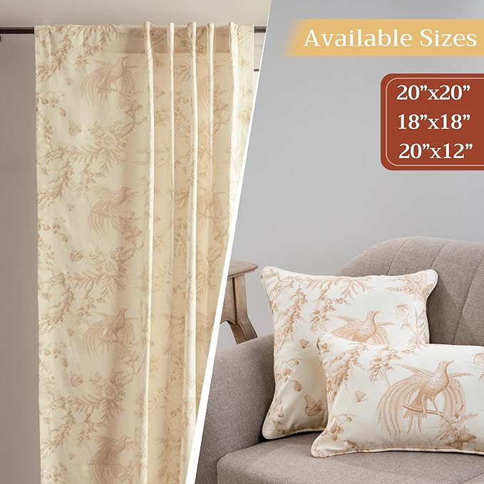 Maison d' Hermine Decorative Pillow Covers 20x20 Inch Square 100% Cotton Throw Pillow Covers with Invisible Zipper Cushion Case for Living Room Couch, Chair, Sofas, Bedroom, Home (Paradise - Almond)