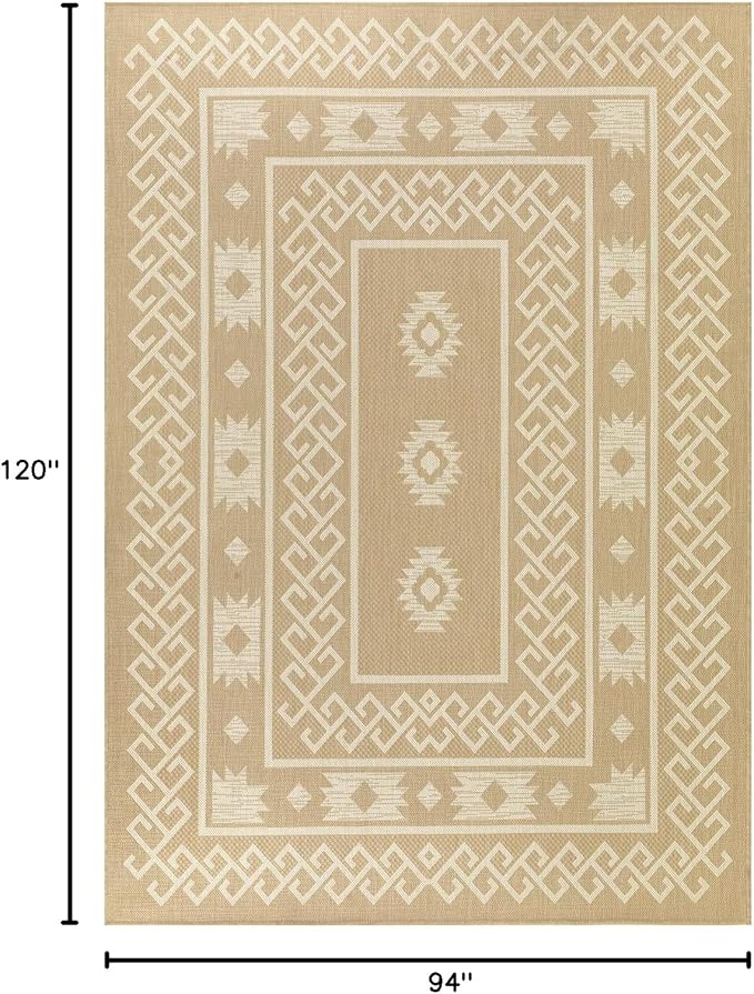 Antep Rugs Patio 8x10 Outdoor/Indoor Southwest Aztec Native Area Rug (Beige, 7'10" x 10')