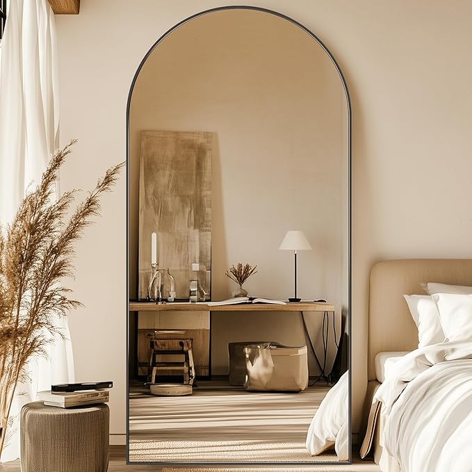 Full Length Mirror, 77"x38" Oversized Arched Mirror Large Standing Mirrors, Tall Mirrors Body Floor Mirror for Bedroom Living Room Aluminum Frame,Black