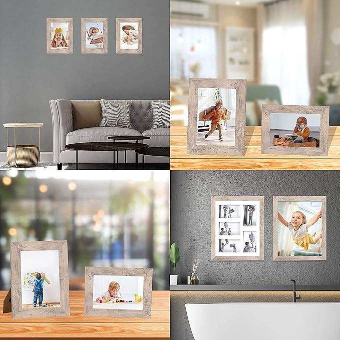 4x6 Picture Frame Set of 4, High Definition Real Glass Smoke Gray Frame, 4 x 6 Photo Frames for Tabletop Display and Wall Mounting