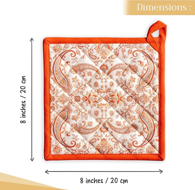 Maison d' Hermine Pot Holders 100% Cotton Heat Resistant Potholders 8" x 8" Hot Pads with Loop for Thanksgiving Christmas Decorations BBQ Cooking Baking Handling Hot Pans (Pack of 1, Cachemire)