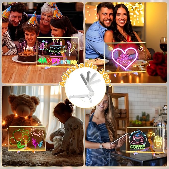 LED Acrylic Message Board, Light Up Acrylic Dry Erase Board 11.8x7.9” with Stand, LED Note Board with Colors for Kids, Glow Memo Message Writing Board with Light, Drawing Stencils Set Included