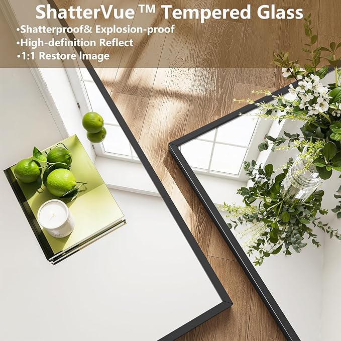 Koonmi 80"x36" Floor Mirror Full Length, Bedroom Floor Body Mirror with Stand, Large Black Mirror, Leaning, Standing or Hanging Horizontally/Vertically