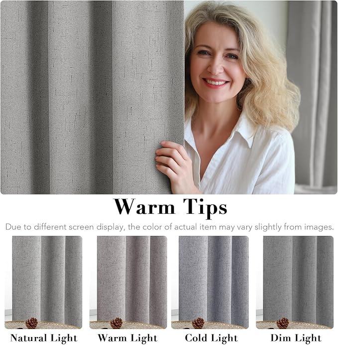 H.VERSAILTEX Linen Blackout Curtains 108 Inches Long 100% Blackout Thermal Insulated Textured Linen Look Curtain Draperies Anti-Rust Grommet, Energy Saving with White Liner, 2 Panels, Dove Gray
